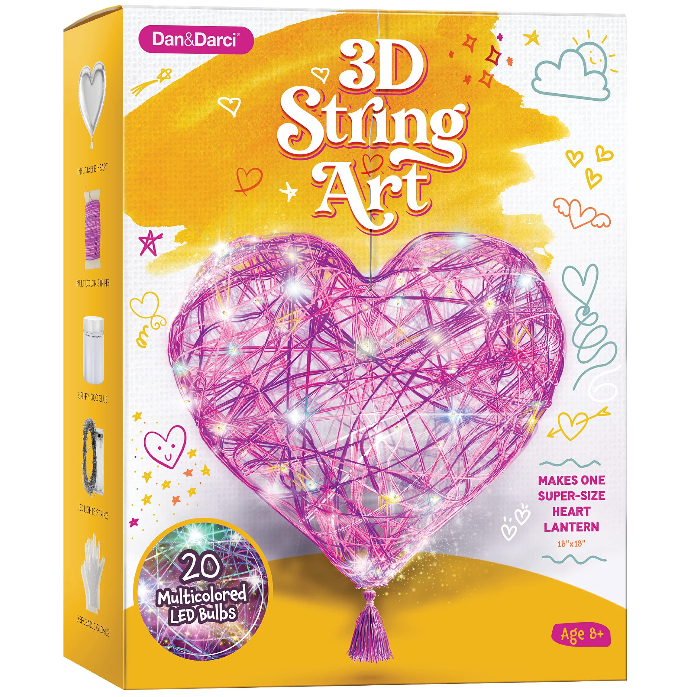 3D String Art Kit for Kids Makes a LightUp Heart Lantern Multi