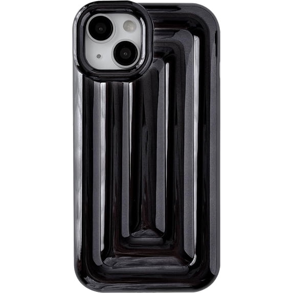 3D Stripe Pattern Chrome Plating Electroplated Soft Compatible with iPhone Case (Light Black,iPhone 13)
