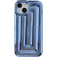 thumbnail image 1 of 3D Stripe Pattern Chrome Plating Electroplated Soft Compatible with iPhone Case (Light Blue,iPhone 14), 1 of 13