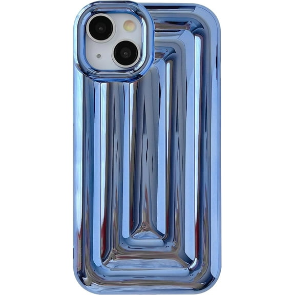 3D Stripe Pattern Chrome Plating Electroplated Soft Compatible with iPhone Case (Light Blue,iPhone 14)