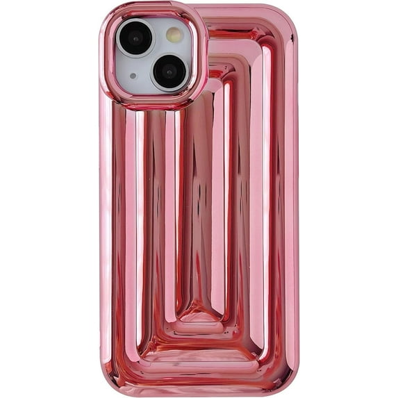 3D Stripe Pattern Chrome Plating Electroplated Soft Compatible with iPhone Case (Light Pink,iPhone 13)