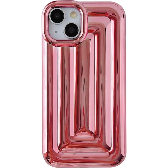 3D Stripe Pattern Chrome Plating Electroplated Soft Compatible with iPhone Case (Light Pink,iPhone 14 Plus)