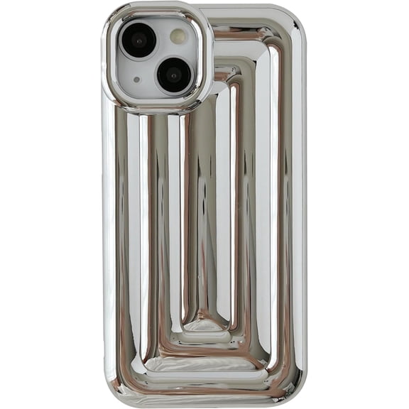 3D Stripe Pattern Chrome Plating Electroplated Soft Compatible with iPhone Case (Light Silver,iPhone 13 Pro Max)