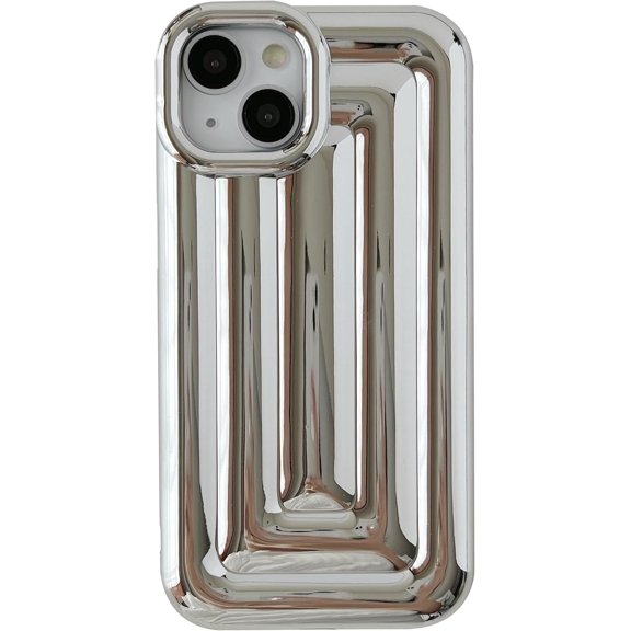 3D Stripe Pattern Chrome Plating Electroplated Soft Compatible with iPhone Case (Light Silver,iPhone 14 Plus)