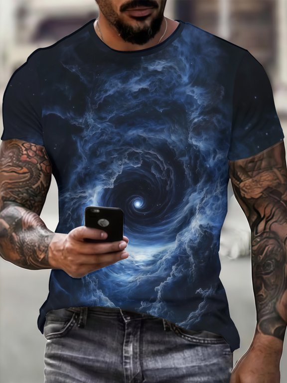3D Summer New Galaxy Pattern Short Sleeve Digital Print Design T-Shirt Elements Trendy Men's Casual Fashion Top