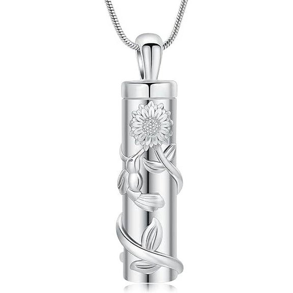 3D Sunflower Cylinder Urn Necklace for Ashes With Hummingbird Cremation Jewelry Ash Keepsake for Women Men Vial Memorial Keepsake Necklace