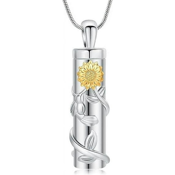 3D Sunflower Cylinder Urn Necklace for Ashes With Hummingbird Cremation Jewelry Ash Keepsake for Women Men Vial Memorial Keepsake Necklace