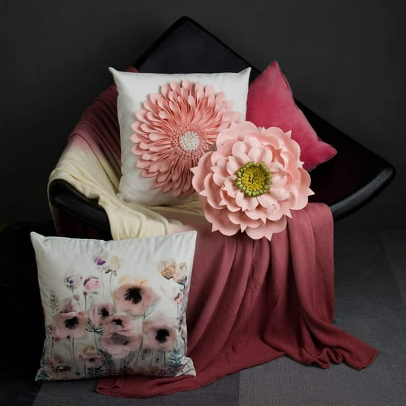 Vorkoi 3D Sunflower Handmade Throw Pillow Covers Decorative Floral Pillowcases Cushion Covers for Couch Living Room Home Decor Creamy 18x18 In