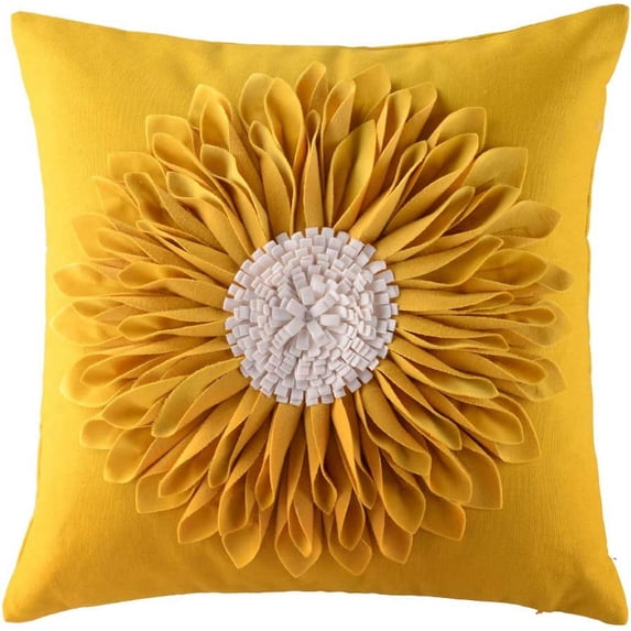 Vorkoi 3D Sunflower Handmade Throw Pillow Covers Decorative Floral Pillowcases Cushion Covers for Couch Living Room Home Decor Creamy 18x18 In