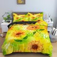 3D Sunflower King Duvet Cover Yellow Flowers Bedding Set Floral Green