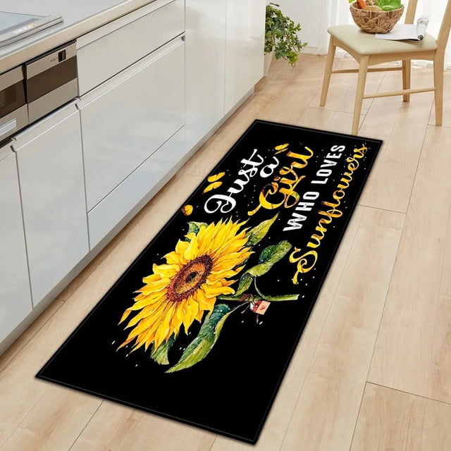 Sunflower Rugs For Kitchen 3D Sunflower Kitchen Rug Anti-slip Long Strip Living Room Carpet Soft ...