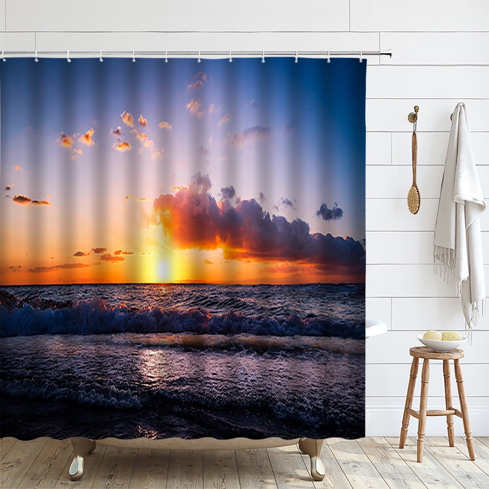 3D Sunny Beach Fabric Shower Curtains Polyester Ocean Sea Scenery