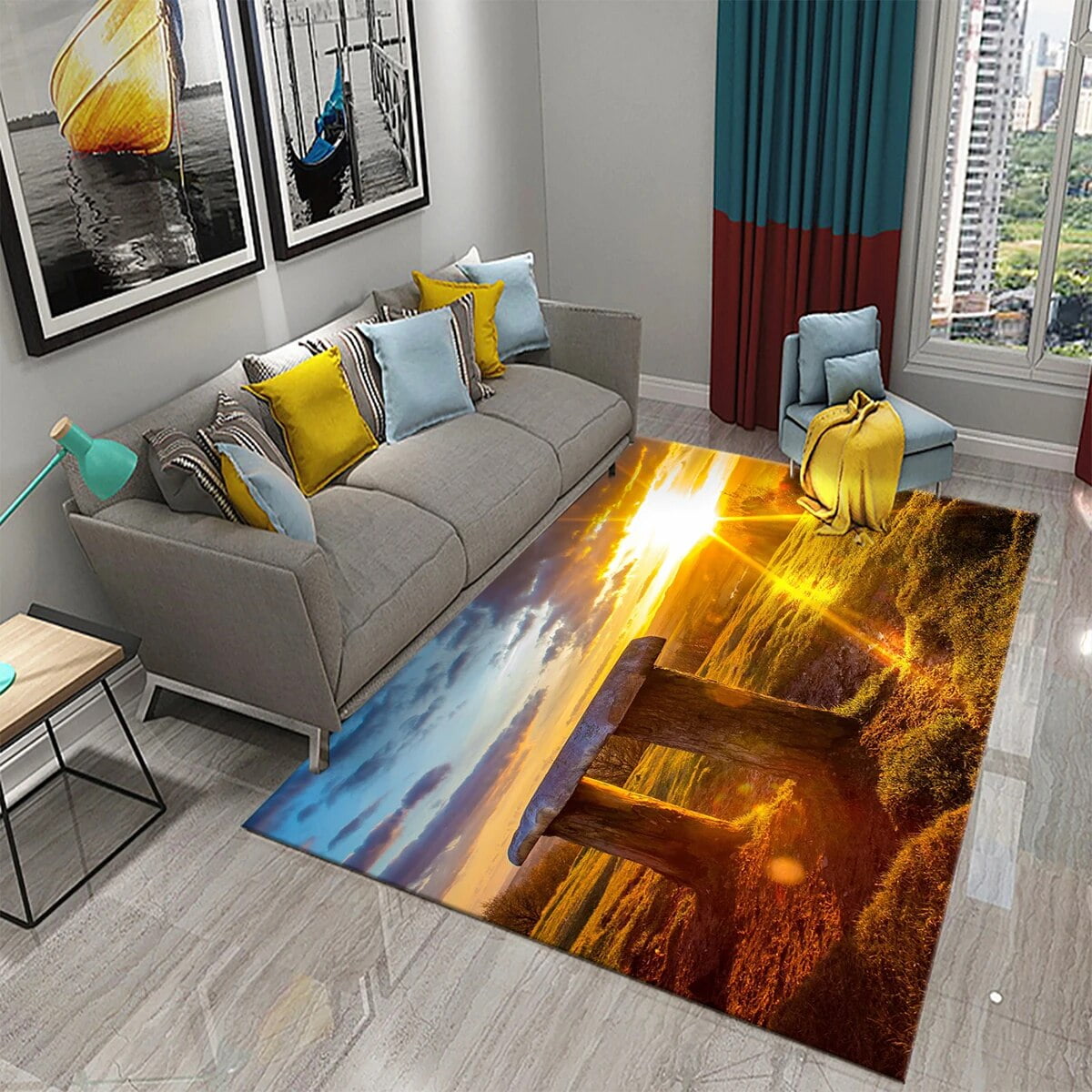 3D Sunrise View Carpet Sunset Mountain Bird Rugs for Bedroom Living ...