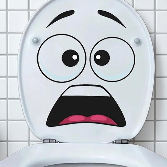 3D Surprised Face Toilet Seat Decal  Funny Waterproof Vinyl Sticker for Bathroom, Durable Restroom Decoration, Humorous Practical Joke Gift