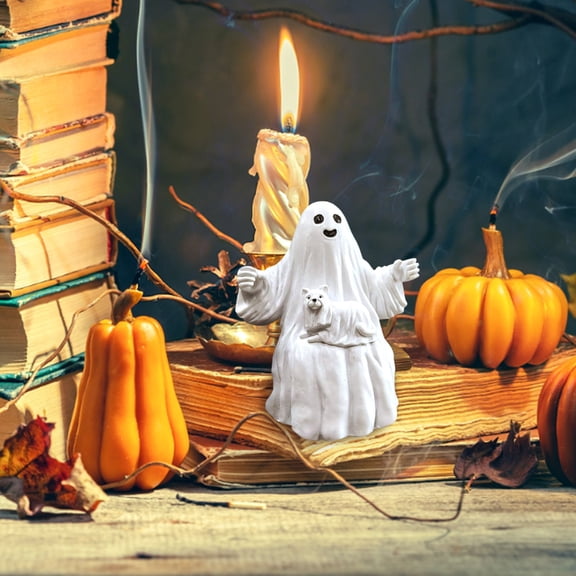 3D Swinging Ghost With Pet Hanging Ornament - Halloween Scene Decor, Spooky Home Accent, Party Display - For Indoor Outdoor, Living Room, Porch, Yard
