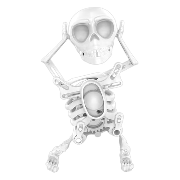 3D Swinging Wind Up Skeleton Desktop, Spring Clockwork Toy, Dancing Skull Ornament for Party Desk Decoration, White