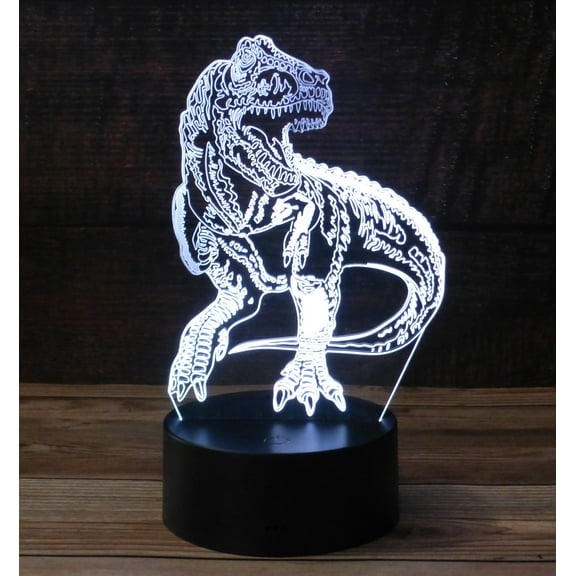 3D T-Rex Dinosaur Desk Light - 7 Color LED Lamp Base with USB or Battery and Touch control Rotating Fade or Solid Color mode. Makes a perfect Nightlight for Kids or Unique Gift for any age.