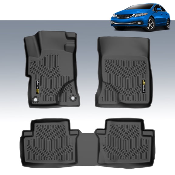 Floor Mats Compatible with Honda Civic 2012-2015 1st & 2nd Row All Weather Protection TPE Floor Liners Black