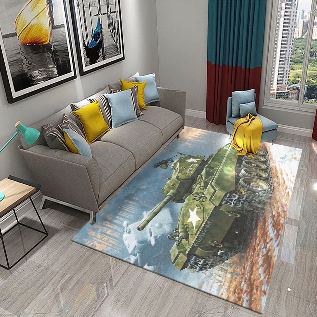 3D Tank Carpet War Weapon Rugs for Kitchen NonSlip Armored Car Floor