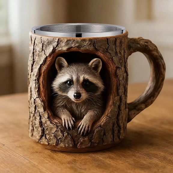 3D Tea Cup 10 Oz,Owl Raccoon Tree Hole Mug Coffee Cup,Owl Coffee Mug,Cute And Funny Animal Resin Mugs,Reusable Drink Cups,Gift For Animal Lovers And Collectors