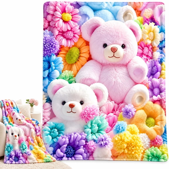 3D Teddy Bear Blanket, Cute Soft Plush Flannel Throw, for Bedroom Sofa Decor, Cozy Warm Gift for Women Kids
