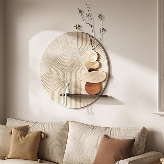 3D Textured Abstract Modern Round Wall Art Decor for Living Room, 24x24 ...