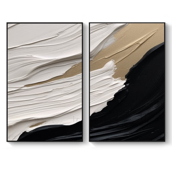 Black and Beige Oil Painting Abstract Art on Canvas for Contemporary Living Room Wall Decor,Unframed,2Pcs 40x60inch