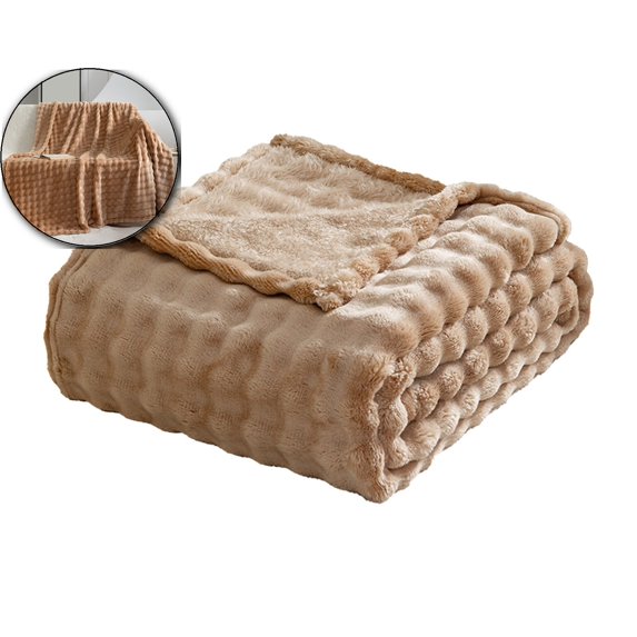 3D Textured Bubble Plush Blanket, Soft Comfortable Warm Fleece Throw, Fuzzy Cozy Blanket for Couch & Bed(Coffee)