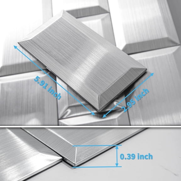 3D Textured Metal Peel and Stick Backsplash Tiles, 100 Pack Subway Wall Tiles 3"x6" for Kitchen, Bathroom and Laundry Room