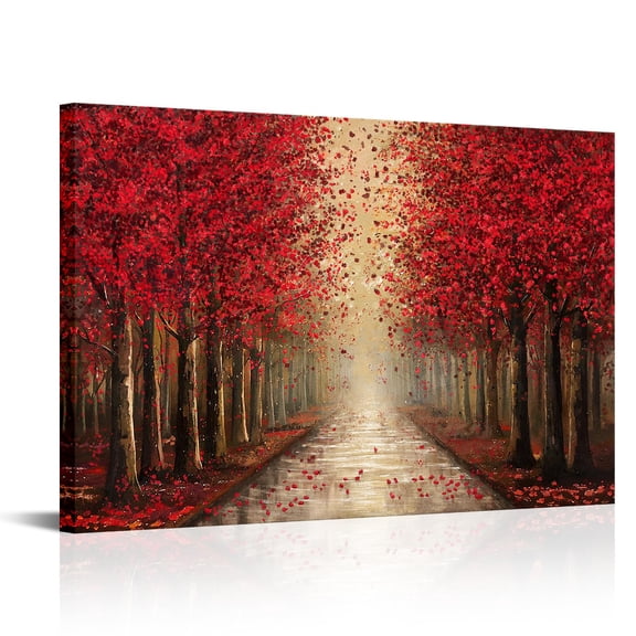 3D Textured Tree Lined Avenue Canvas Wall Art, Thick Oil Painting Landscape with Falling Petals, Modern Glam Wall Decor for Living Room Bedroom, 4 Colors & Multiple Sizes
