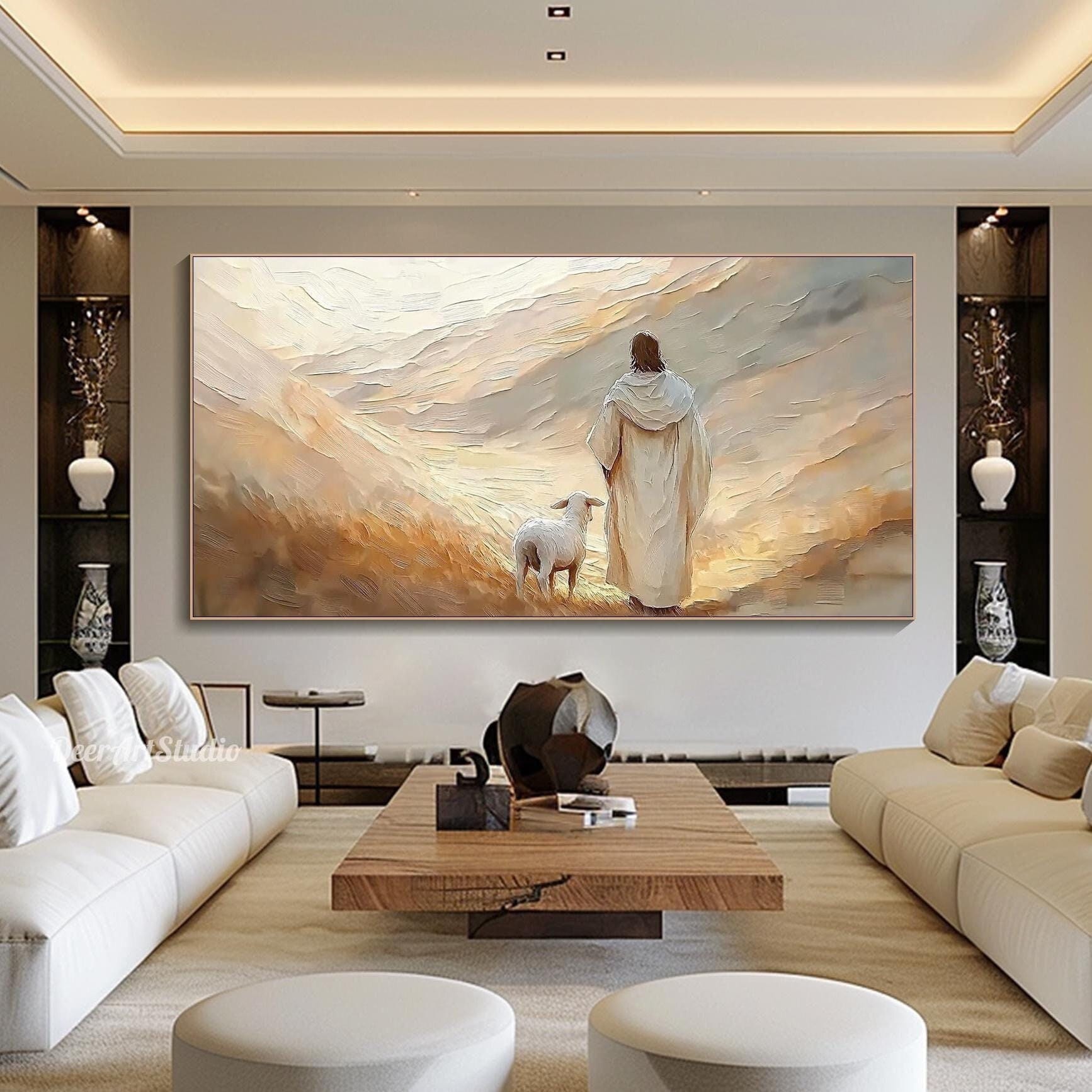 Rectangular Christian Images 3D Textured Wall Art Christian Painting Inspirational Pastel Jesus on ...