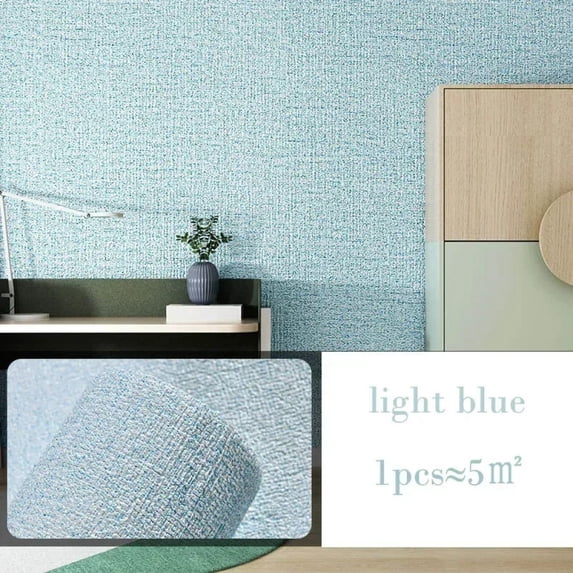 3D Thicken self-adhesive thermal insulation wallpaper linen plain color ...