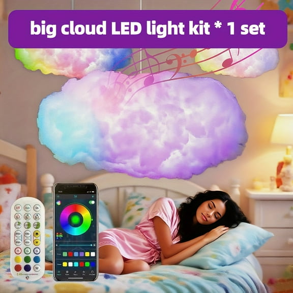 3D Thunder Cloud DIY LED Light Set, Music‑Sync RGB USB‑Powered Strip Light with Wireless Remote, 360° Wall/Ceiling Mount for Bedroom Gaming Room Holiday Birthday Party Decor Gifts