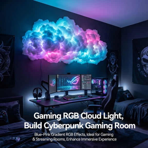 3D Thunder Cloud LED Ceiling Ambient Light, Music Sync Color Changing Gaming Party Decor Lamp, Adjustable Light for Computer TV E-Sports Room Setup Atmosphere Lighting