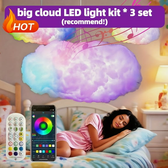 3D Thunder Cloud LED Light with Music Sync RGB Multicolor - USB Powered Remote & APP Control, Wall/Ceiling Mount for Bedroom Gaming Room Party Holiday Decor