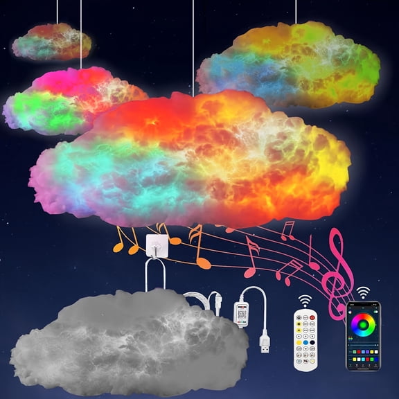 3D Thunder Cloud RGB Night Light, Music Sync APP & Remote Control USBPowered 360 Mountable Cloud Lamp for Bedroom Gaming Room Party Holiday Decor