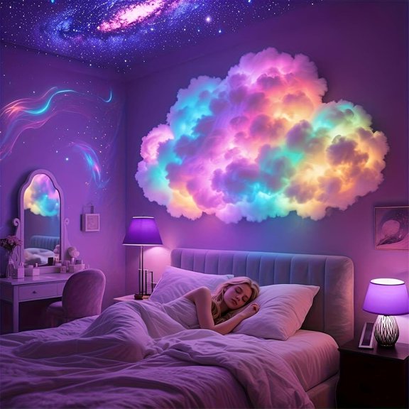 3D Thundercloud Night Light - Smart RGB LED Strip Light, USB-Powered Ceiling Mount Ideal for bedrooms, Games Rooms and Party Decorations, Features Colour-Changing Ambient Lighting (LED157.48in)