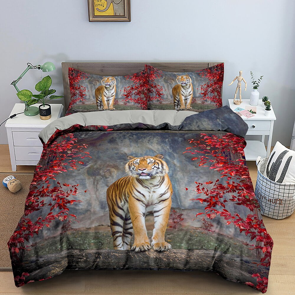 3D Lion Bedspread King Size - African Wildlife Bedding Set With 2 Pillowcases, Sunset Scenery Design