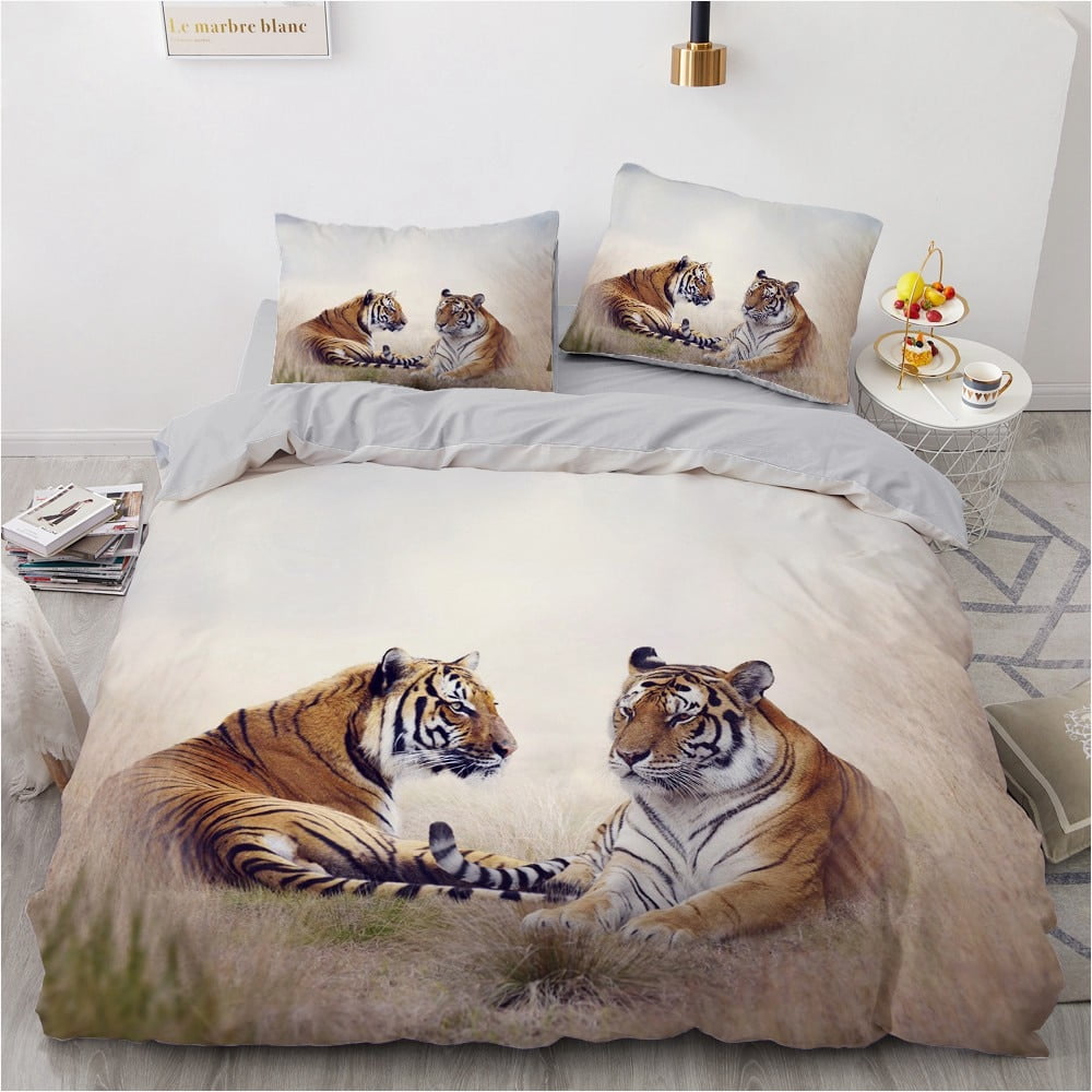 3D Tiger Duvet Cover Set Wild Animals Bedding Sets Tiger Jungle Pattern