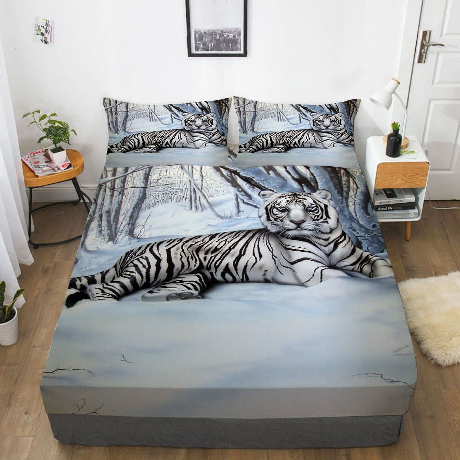 3D Tiger Printed Fitted Sheets With Pillowcase Bed Sheets Unique Design Home Textiles ,Twin (39