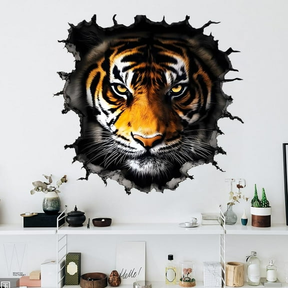 3D Tiger's Head Wall Sticker Fierce Wildlife Wall Decals 3D Animal Peel and Stick Large Vinyl Art Decor