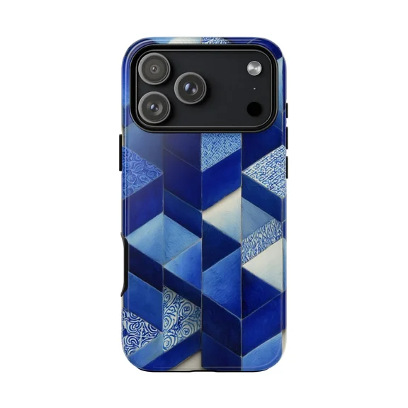 3D Tiles Cobalt Blue Pattern Modern Texture Case for iPhone 17 11 12 13 14 15 16 Pro Max