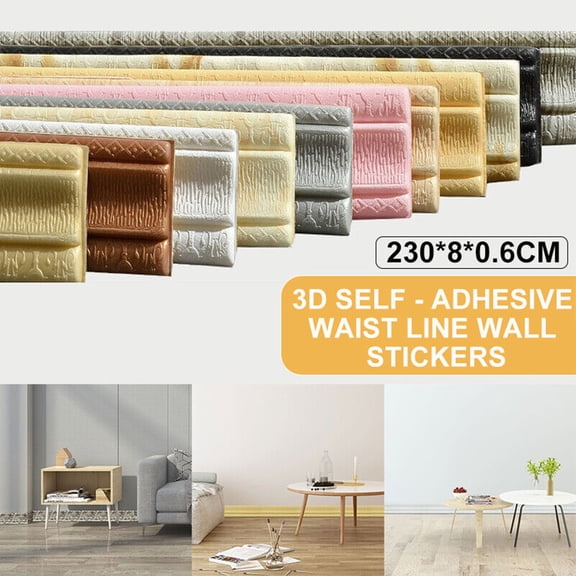 3D Tiles Diy Sticker Waterproof Skirting Sticker Border Self-Adhesive Decoration,92x3.2x0.24inch