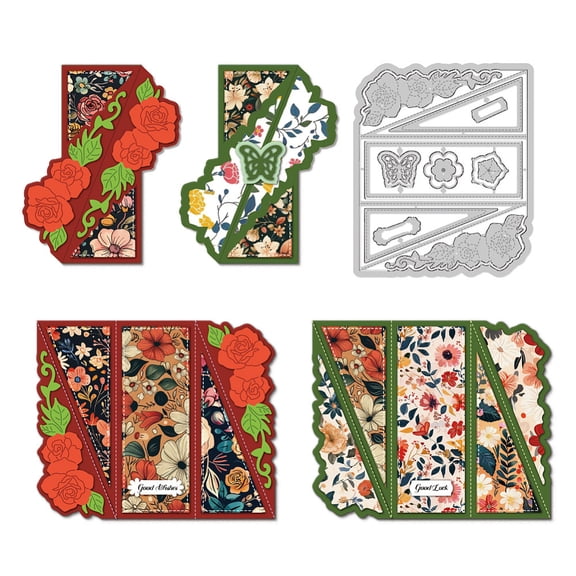 3D Tilted Foldable Border Cutting Dies Rose Butterfly Card Frame Stitch Die Cut Sewing Carbon Steel Die Cuts Stencils Scrapbooking