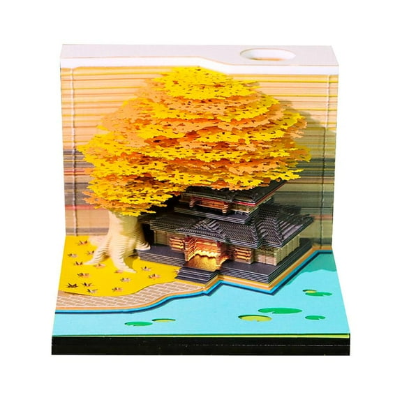 3D Time Piece Calendar 2026, Tear-Away Notepad, Tree House Paper Carving Art 3D Memo Sticky Notes Creative Desk Calendar Sculpture Gift for School Home Office