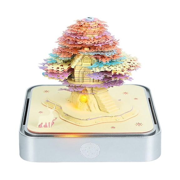 3D Time Piece Calendar,3D Fantasy Tree Memo Pad Creative Desk Calendar with LED Light,3-D Tear-Off Art Desk C-alendar 2026,Creative 3DMemo Pad Paper Art Tree House DIY Paper Carving Decoration