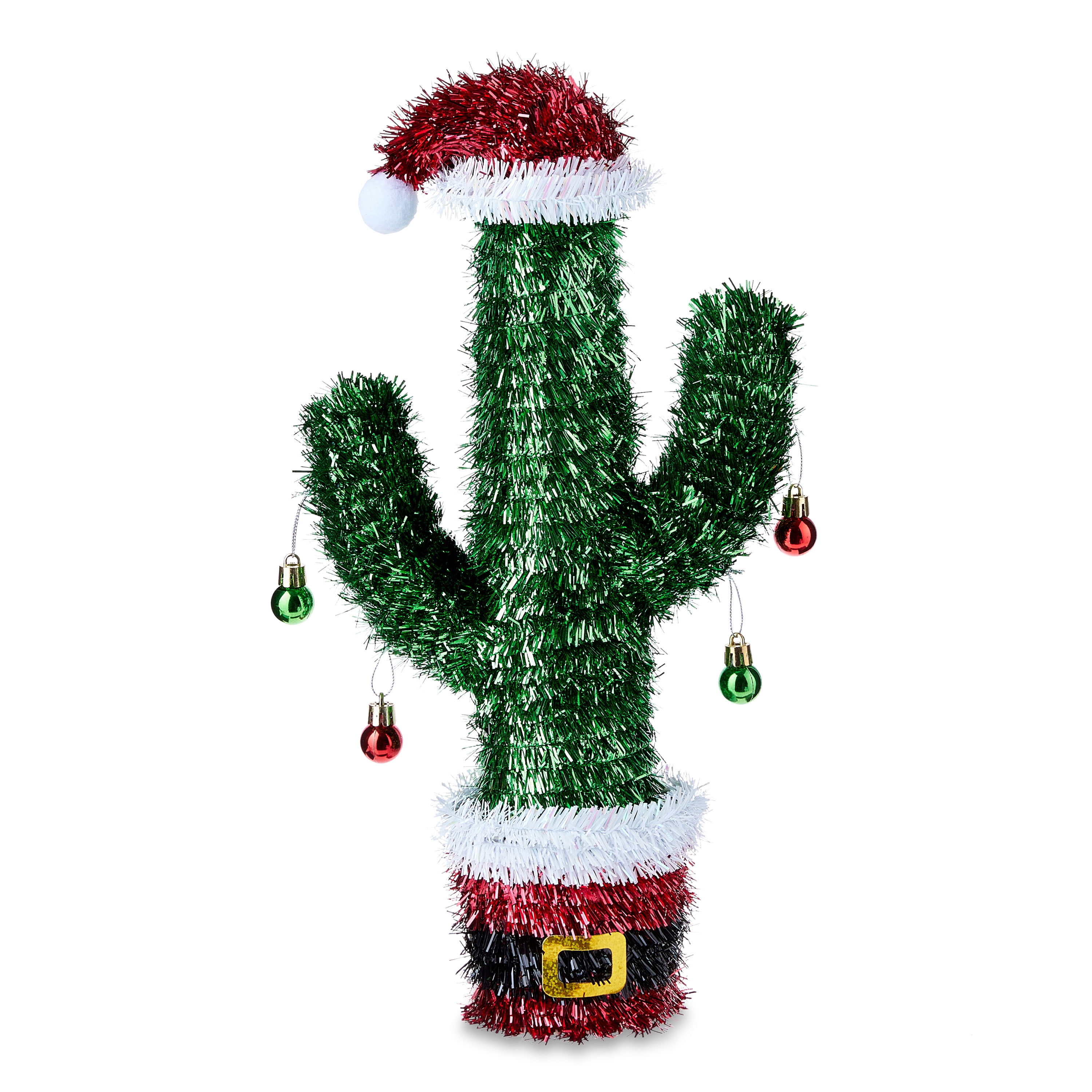 3D Tinsel Green Cactus Tabletop Christmas Decoration, 16 in, by Holiday