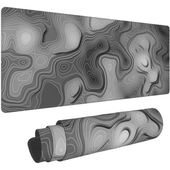 3D Topographic Map Mouse Pad Grey White Gaming Mouse Pad XL Desk Mat Large Desk Pad Non-Slip Rubber Base Keyboard Mouse Mat with Stitched Edges for Home Office Work