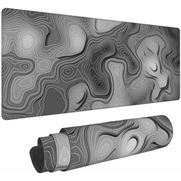 3D Topographic Map Mouse Pad Grey White Gaming Mouse Pad XL Desk Mat Large Desk Pad Non-Slip Rubber Base Keyboard Mouse Mat with Stitched Edges for Home Office Work