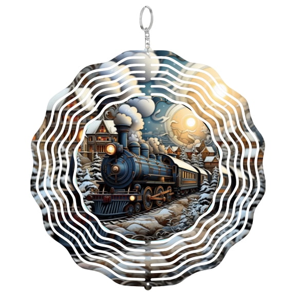 3D Train Railway Coaster Style 3D Wind Spinner Stainless Steel Kinetic Art Transport Lover Decor 10 Inch